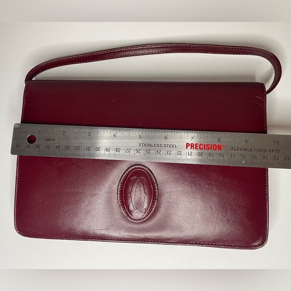 Vintage Le Must De Cartier Leather Bag Ladies Red Bordeaux Purse - Picture 7 of 10